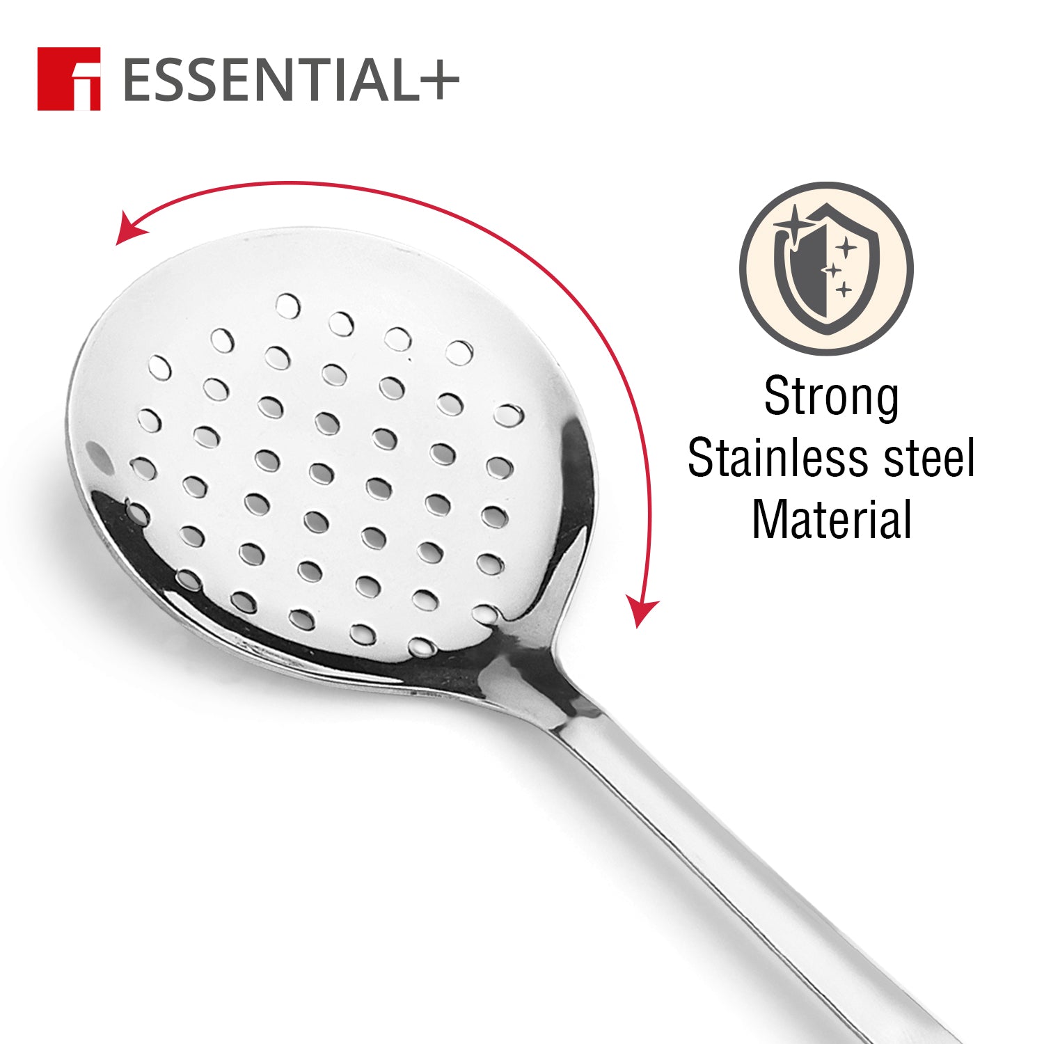 Essential Plus Stainless Steel 34cm Skimmer with Wooden Handle