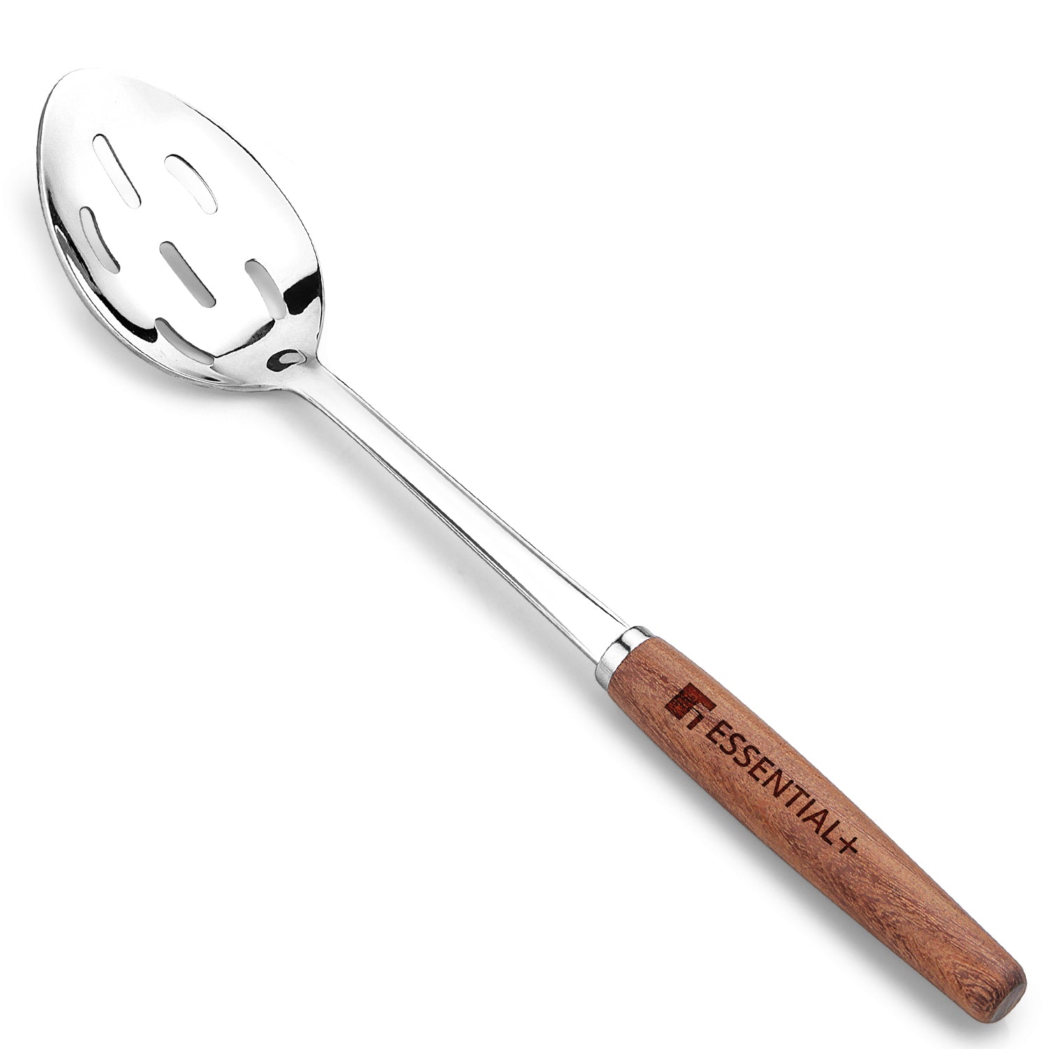 Essential Plus Stainless Steel 34cm Slotted Spoon with Wooden Handle