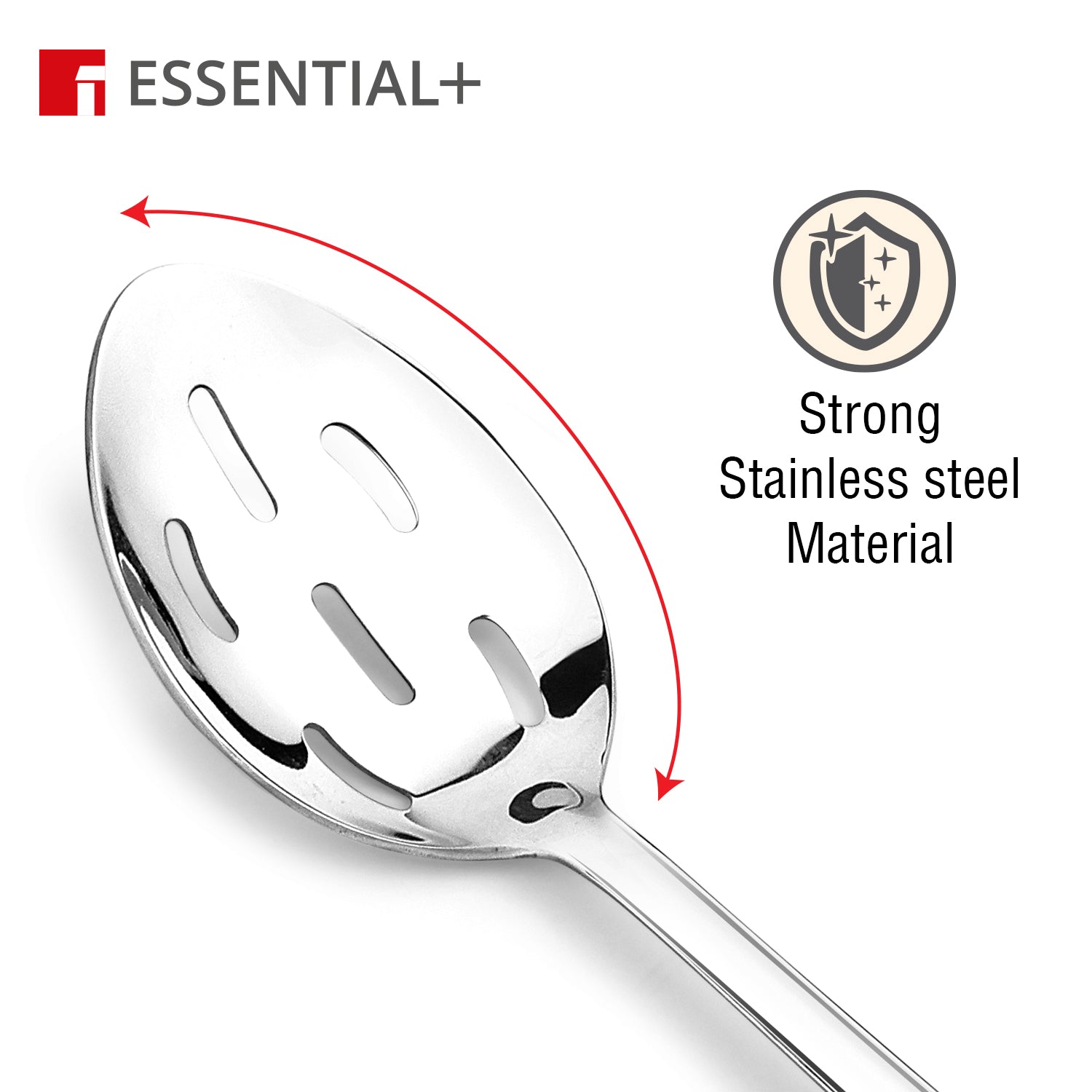Essential Plus Stainless Steel 34cm Slotted Spoon with Wooden Handle