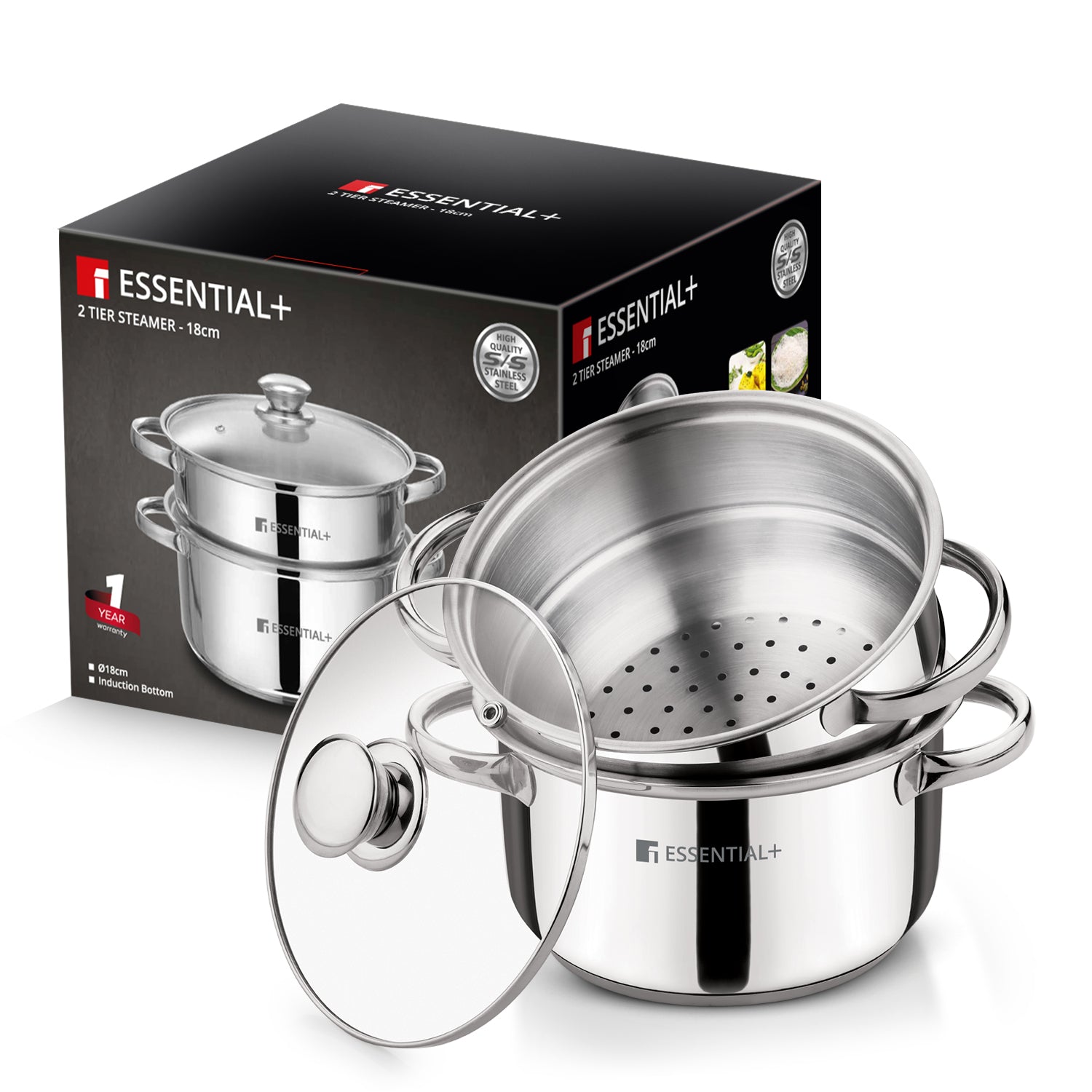 Essential Plus Stainless Steel 2 Tier Steamer (18cm Diameter)