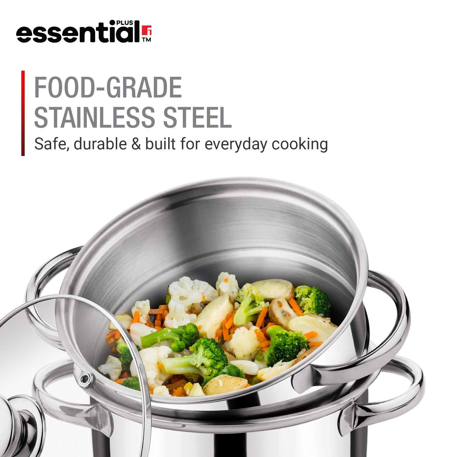 Essential Plus Stainless Steel 2 Tier Steamer (18cm Diameter)