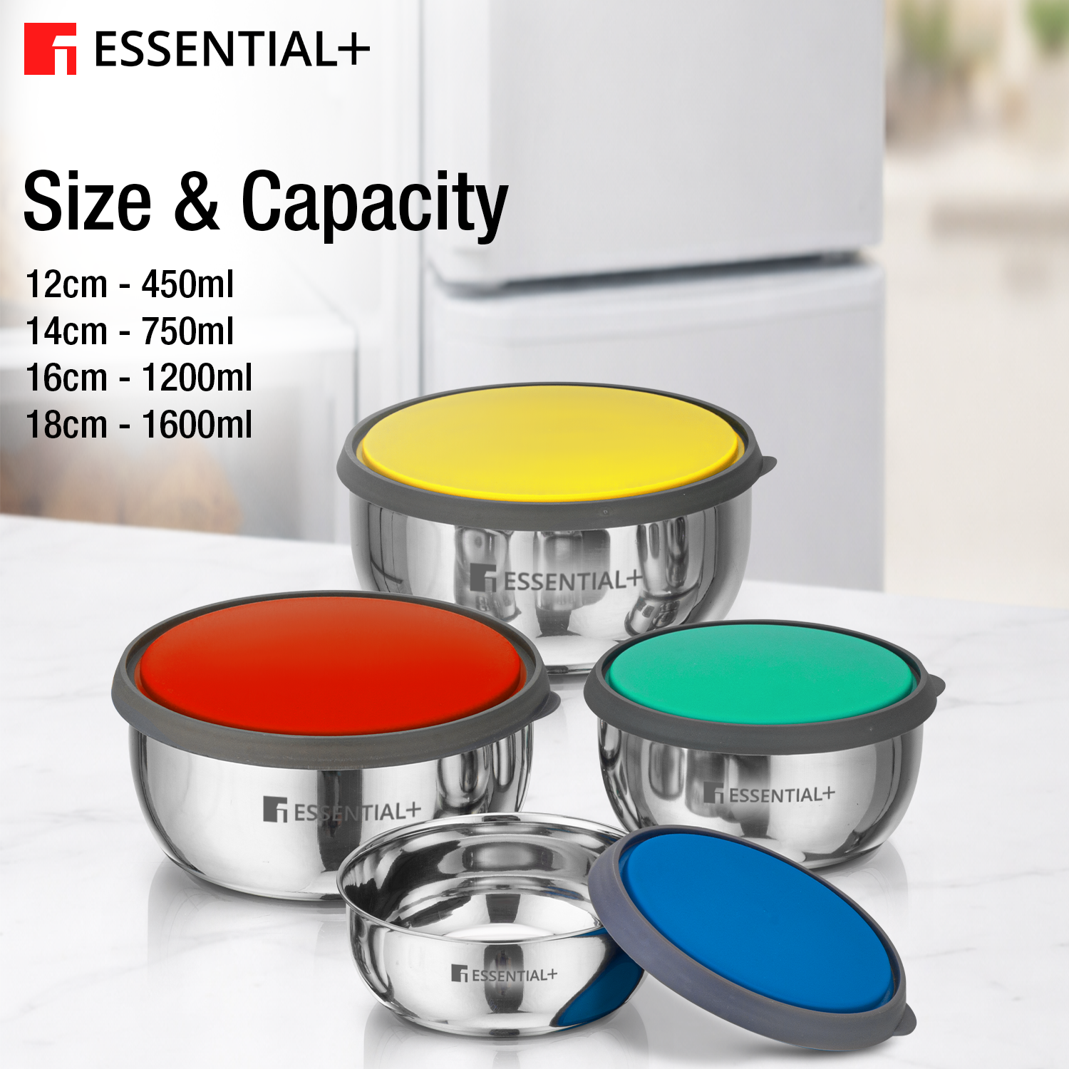 Essential Plus Stainless Steel 4 Food Containers- Oven safe without Lid