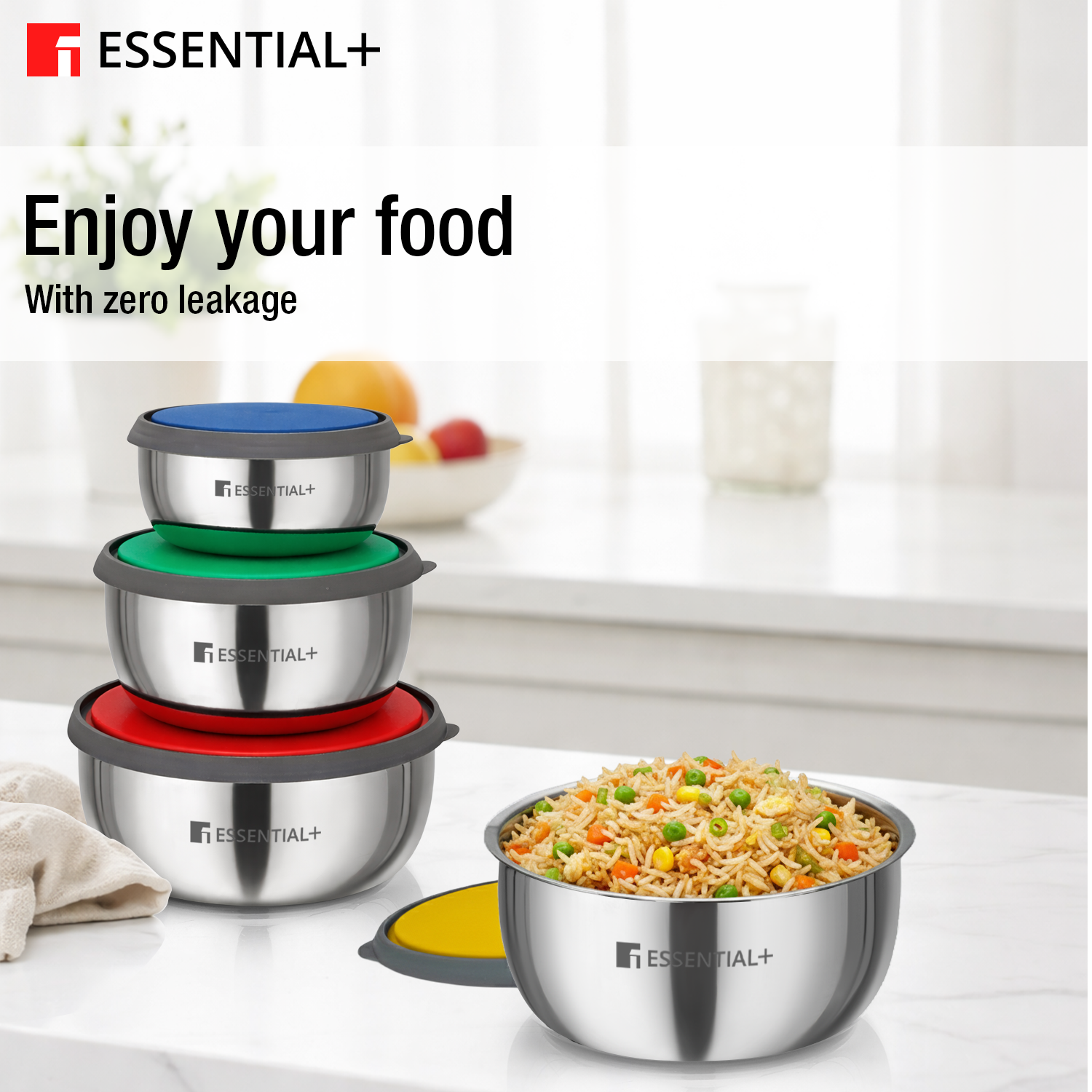 Essential Plus Stainless Steel 4 Food Containers- Oven safe without Lid
