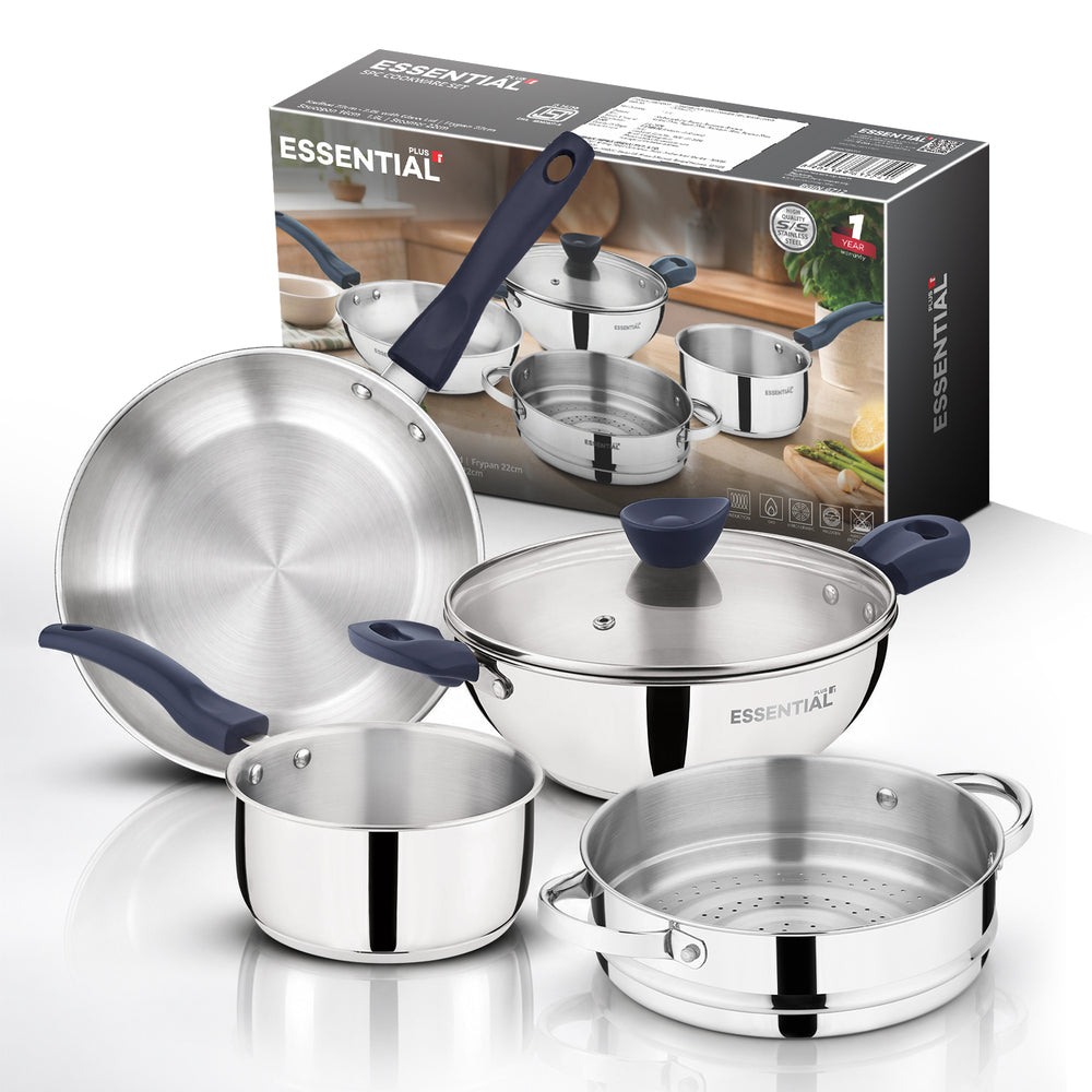 Essential Plus Stainless Steel 5 Pcs Cookware Set | Induction Compatible