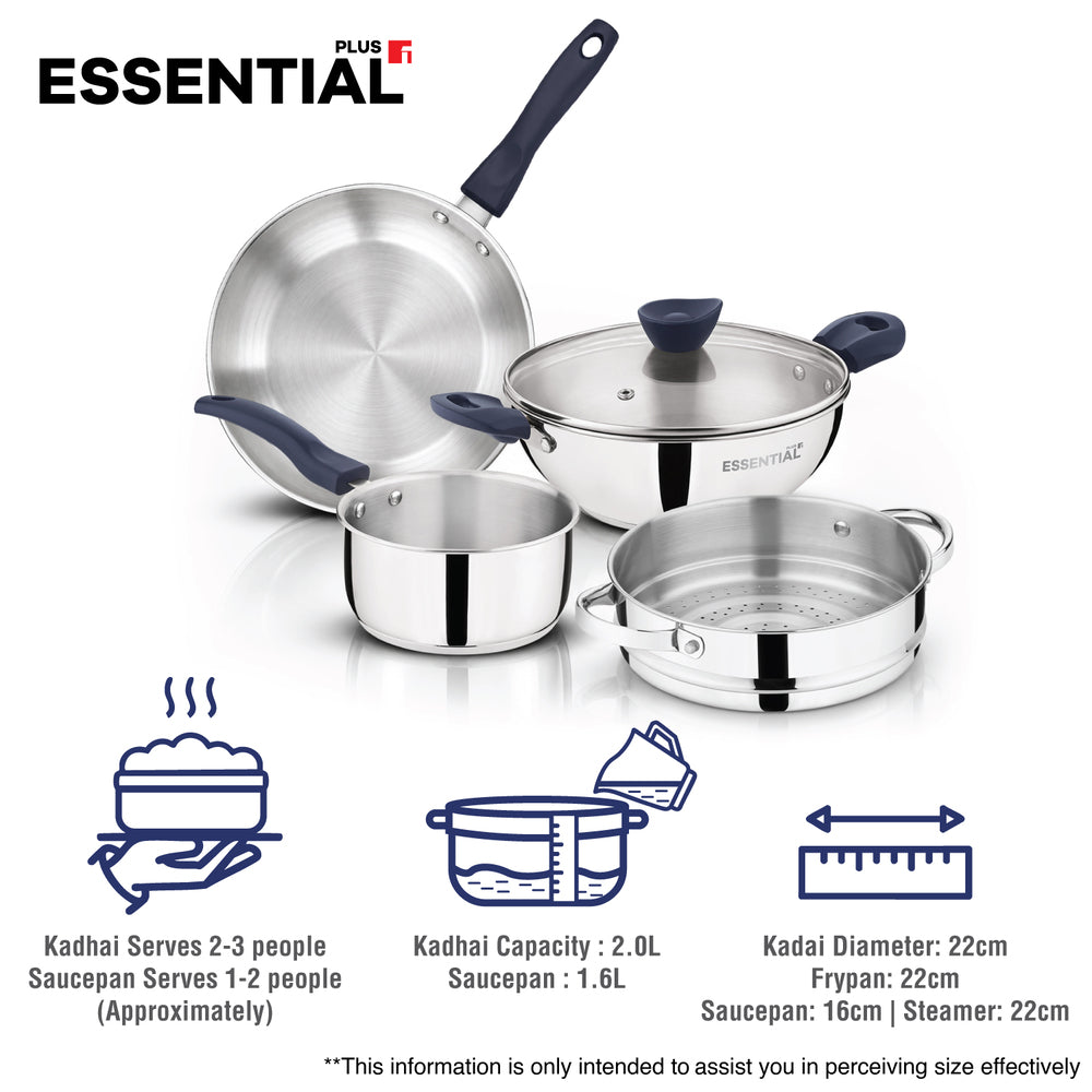 Essential Plus Stainless Steel 5 Pcs Cookware Set | Induction Compatible