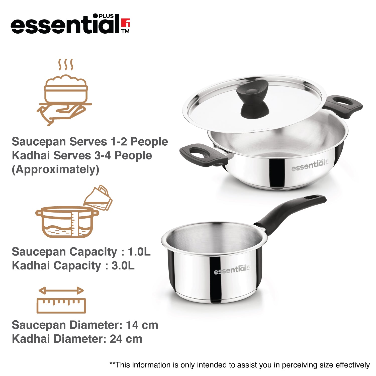 Essential Plus Stainless Steel 3 Pcs Cookware Set