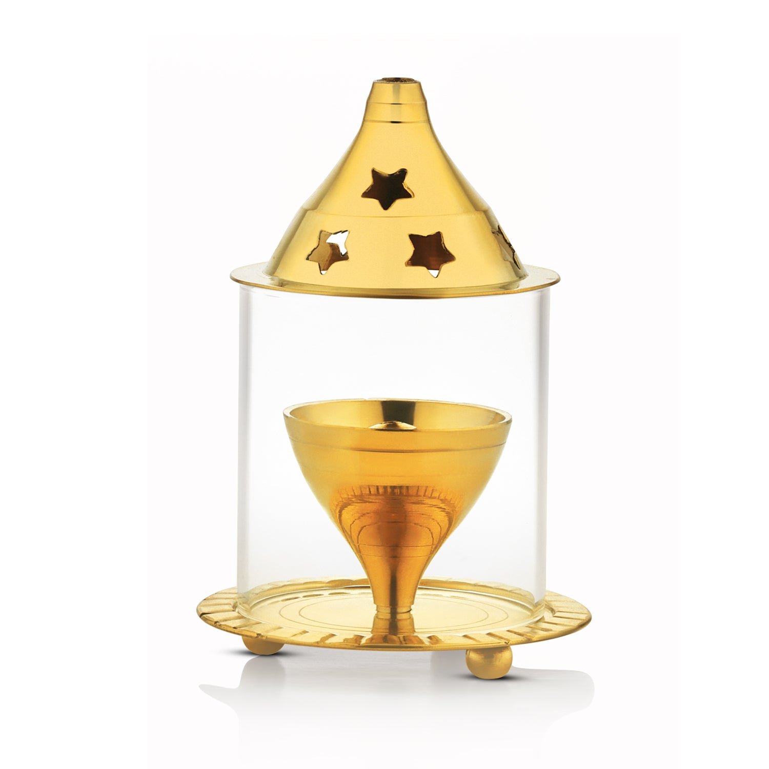 Bergner Anant Brass Akhand Diya with Borosilicate Glass Cover Shield (Small)