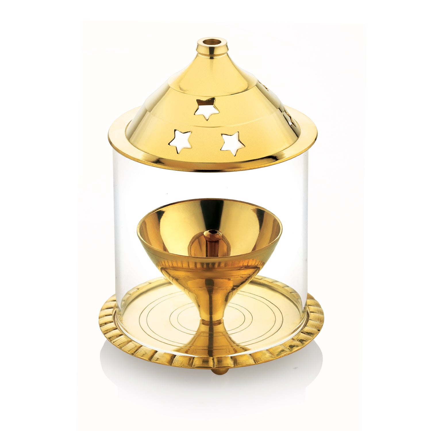Bergner Anant Brass Akhand Diya with Borosilicate Glass Cover Shield (Medium)