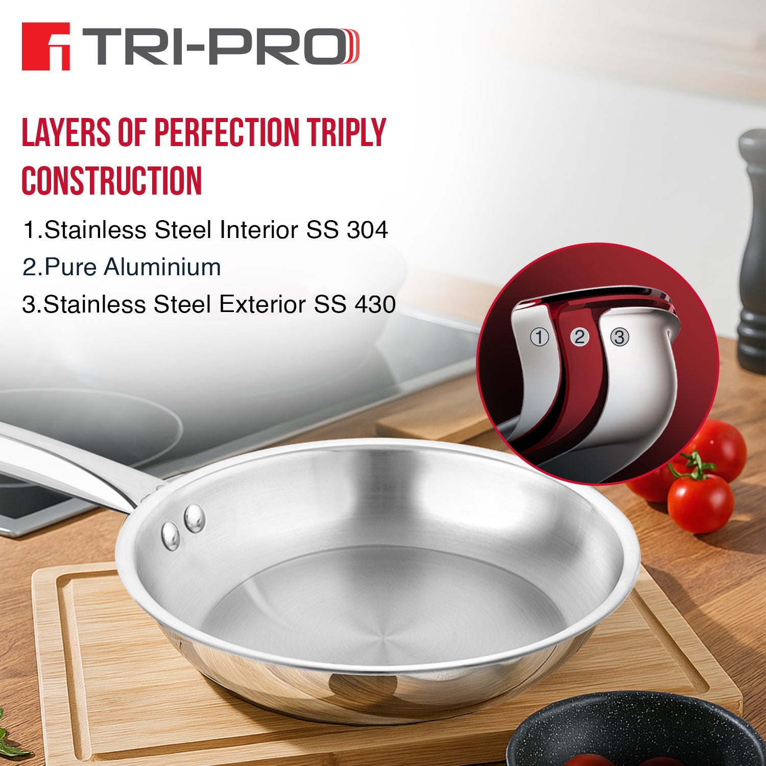 Tripro 18cm Triply Frypan