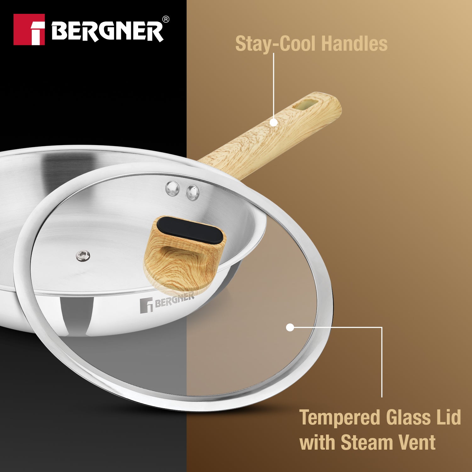 Tri-Oak Triply Stainless Steel Frypan with Glass Lid 24cm