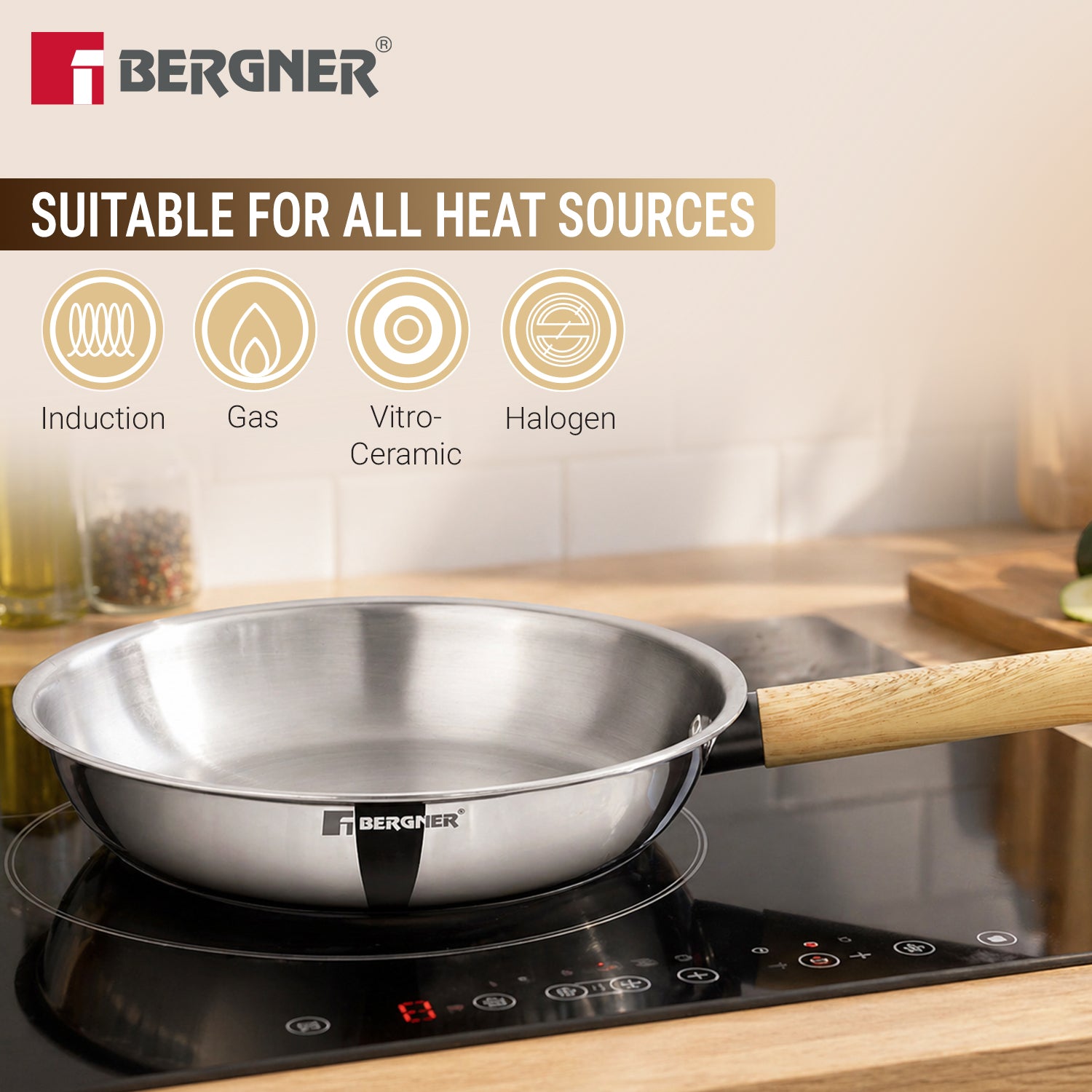 Tri-Oak Triply Stainless Steel Frypan with Lid 26cm