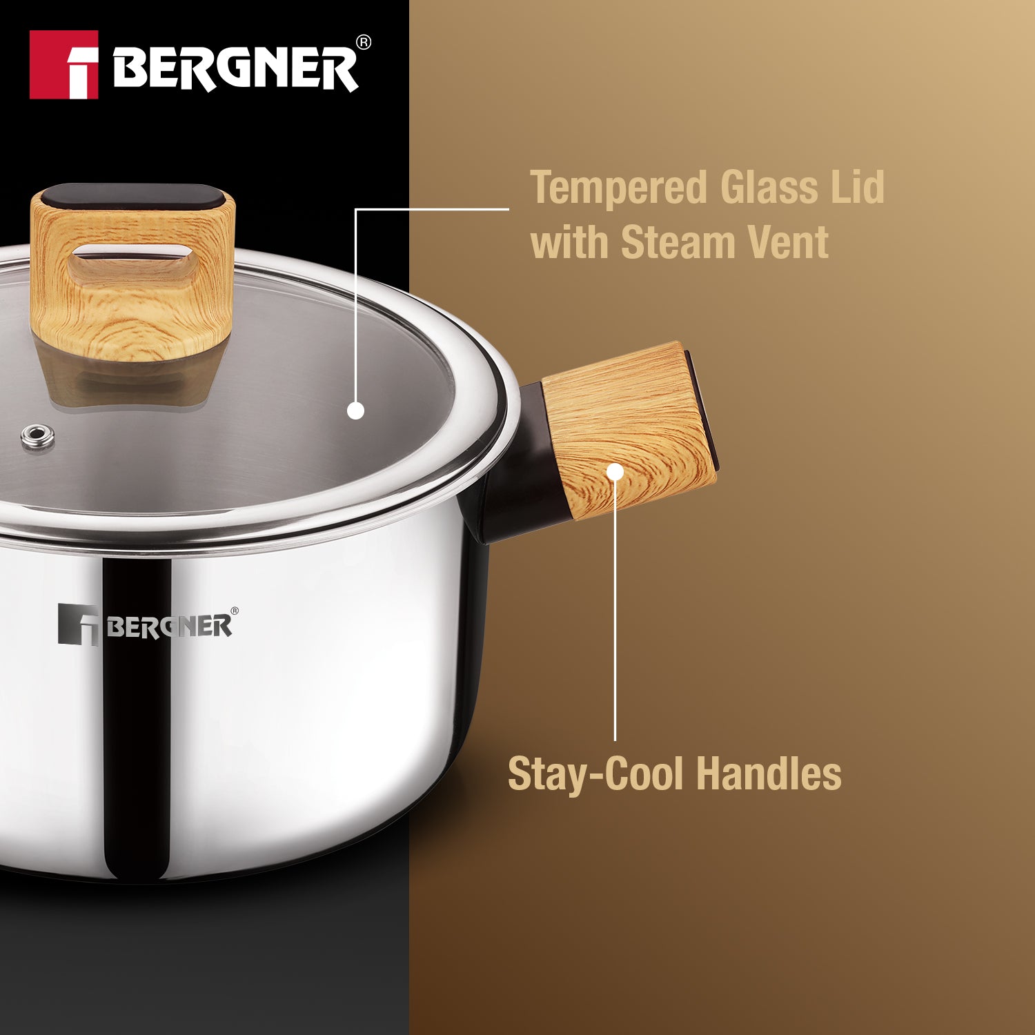 Tri-Oak Triply Stainless Steel Casserole with Glass Lid 20cm (3.5L)
