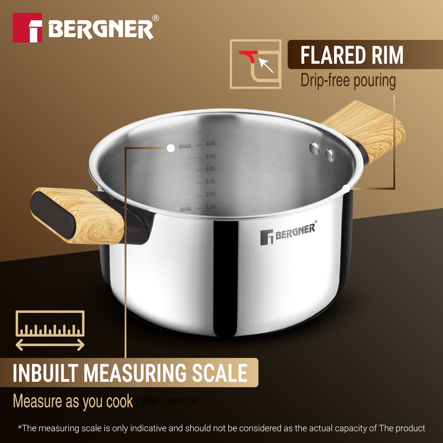 Tri-Oak Triply Stainless Steel Casserole with Glass Lid 20cm (3.5L)