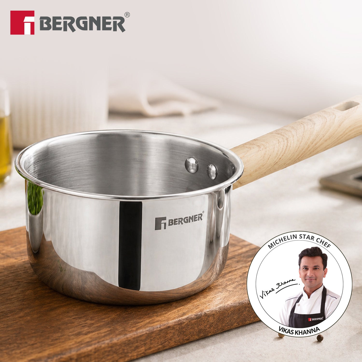 Tri-Oak Triply Stainless Steel Saucepan 14cm (1.25L)