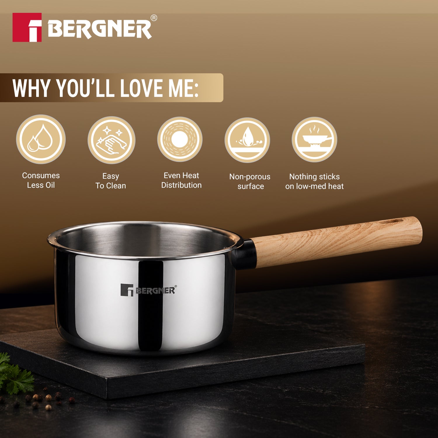 Tri-Oak Triply Stainless Steel Saucepan 14cm (1.25L)