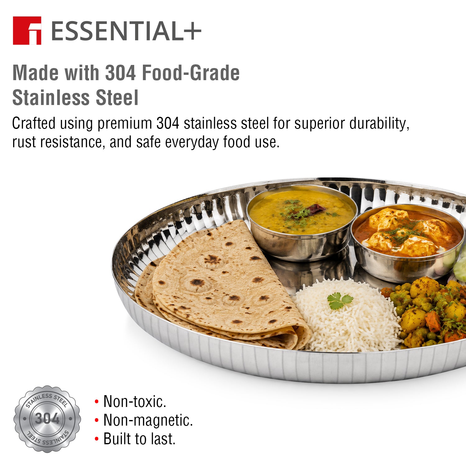 Signature 304 Stainless Steel Traditional 2 Pcs Dinner Plates (Thali) | Hammered Design