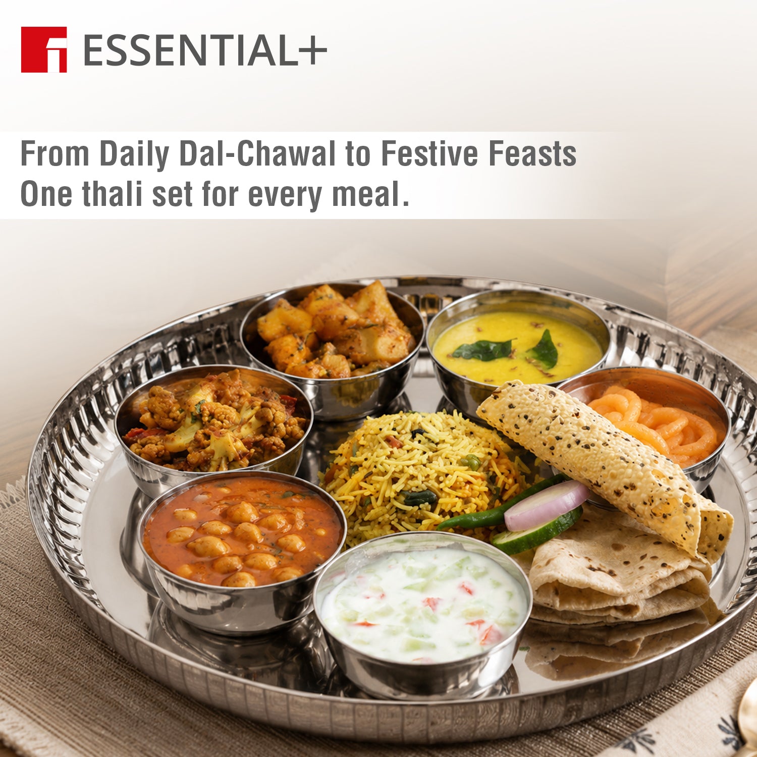Signature 304 Stainless Steel Traditional 2 Pcs Dinner Plates (Thali) | Hammered Design