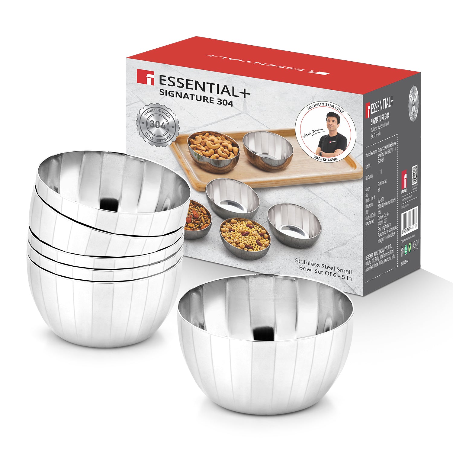 Signature 304 Stainless Steel Hammered Bowl 6 Pcs Set