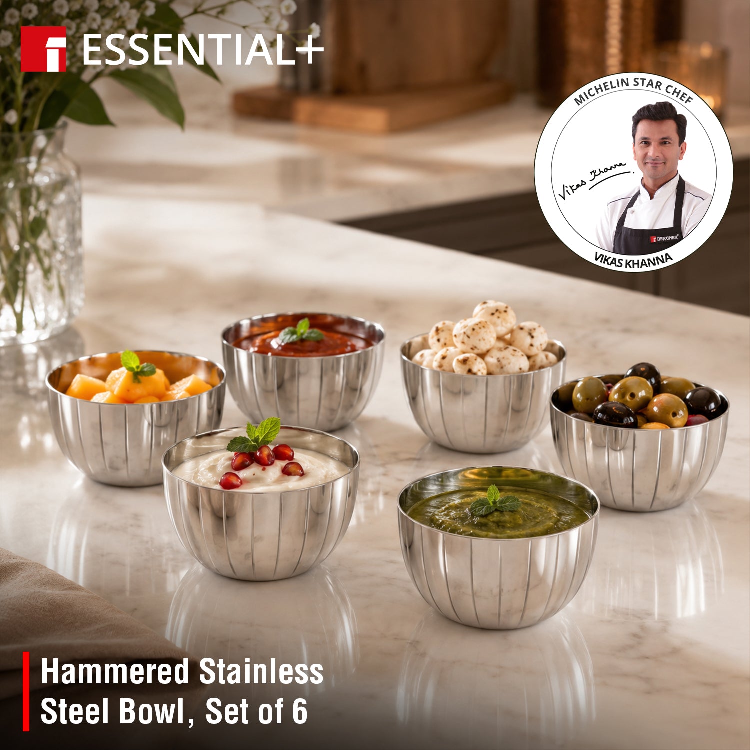 Signature 304 Stainless Steel Hammered Bowl 6 Pcs Set