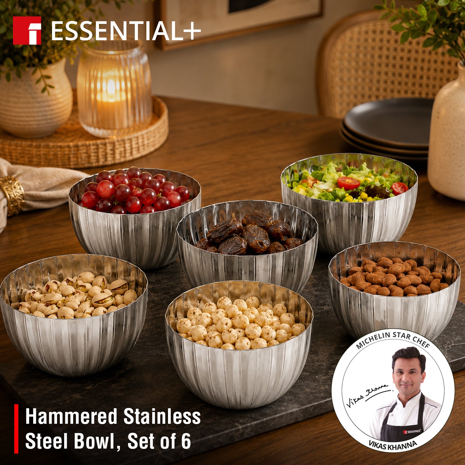 Signature 304 Stainless Steel Hammered Bowl 6 Pcs Set