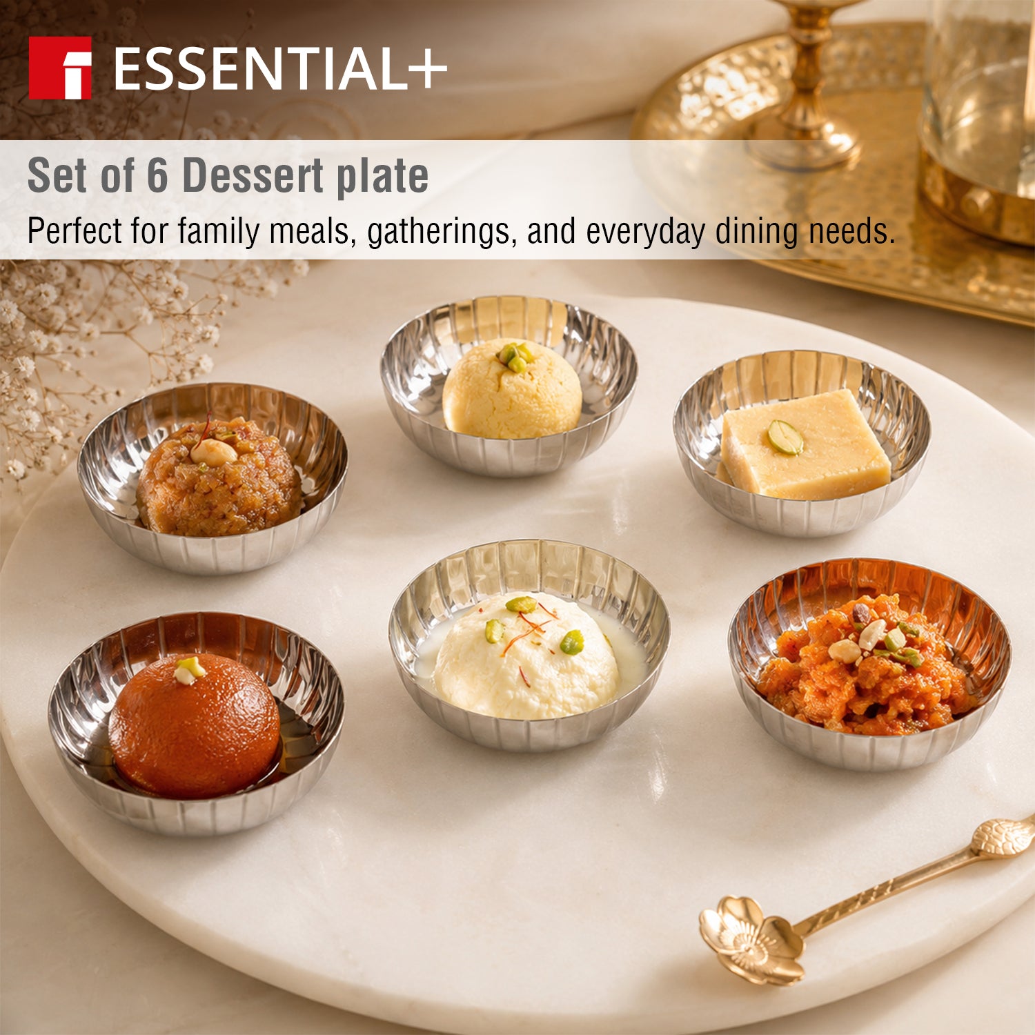 Signature 304 Stainless Steel Hammered Design 6 Pcs Small Chutney Plates