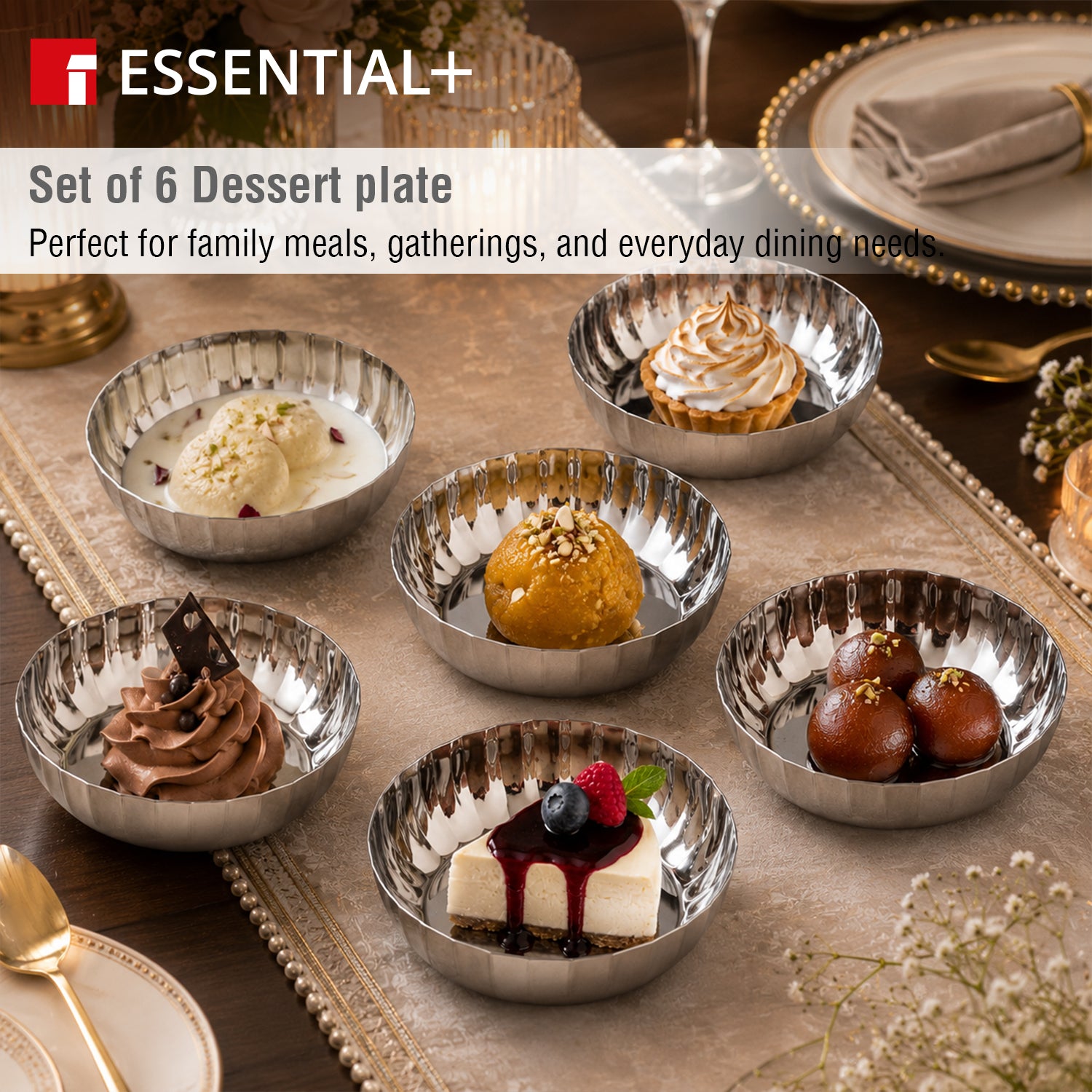 Signature 304 Stainless Steel Hammered Design 6 Pcs Dessert Plates