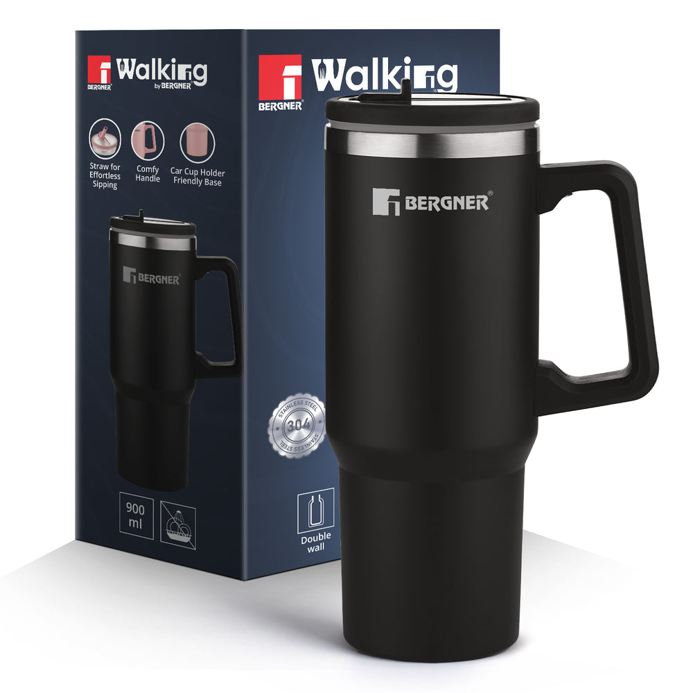 Walking Hydracarry Stainless Steel Double Wall Tumbler Sipper 900ml - Black