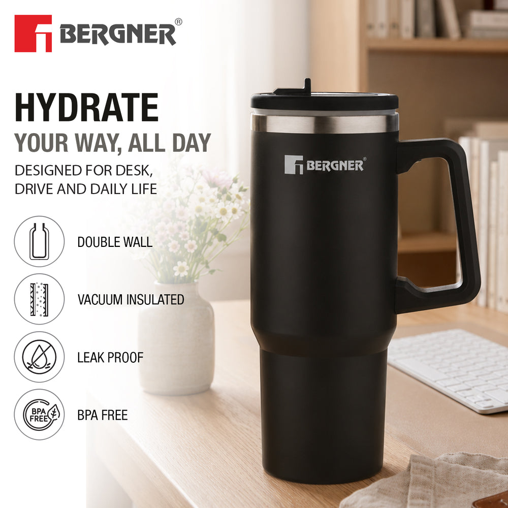 Walking Hydracarry Stainless Steel Double Wall Tumbler Sipper 900ml - Black