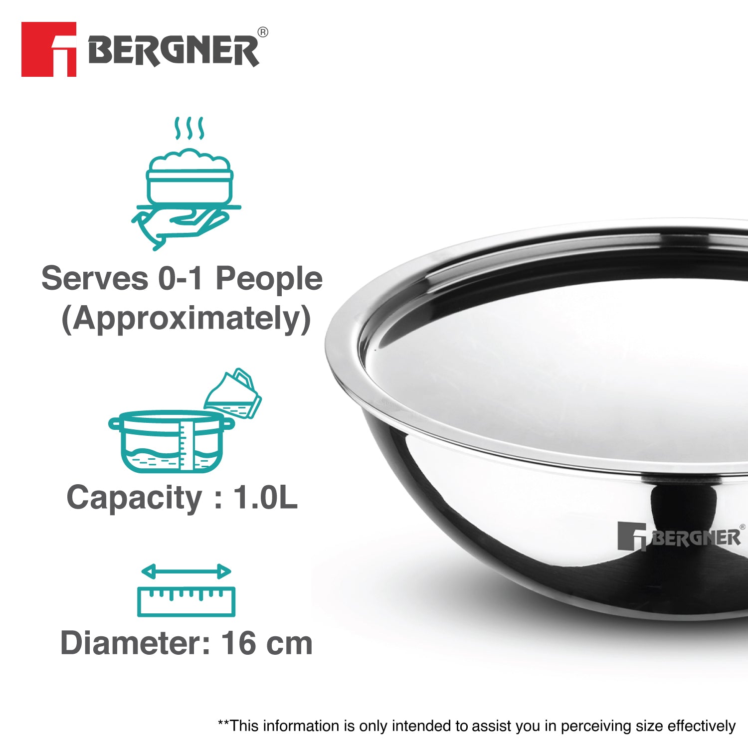 Argent 16cm (1L) TriPly Stainless Steel Tasra