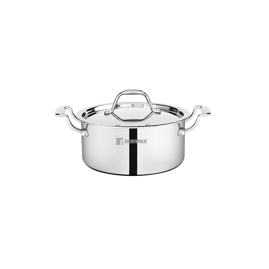 Bergner Argent Junior Chef Triply Stainless Steel Casserole with Stainless Steel Lid - Induction Bottom (5-Year Warranty)