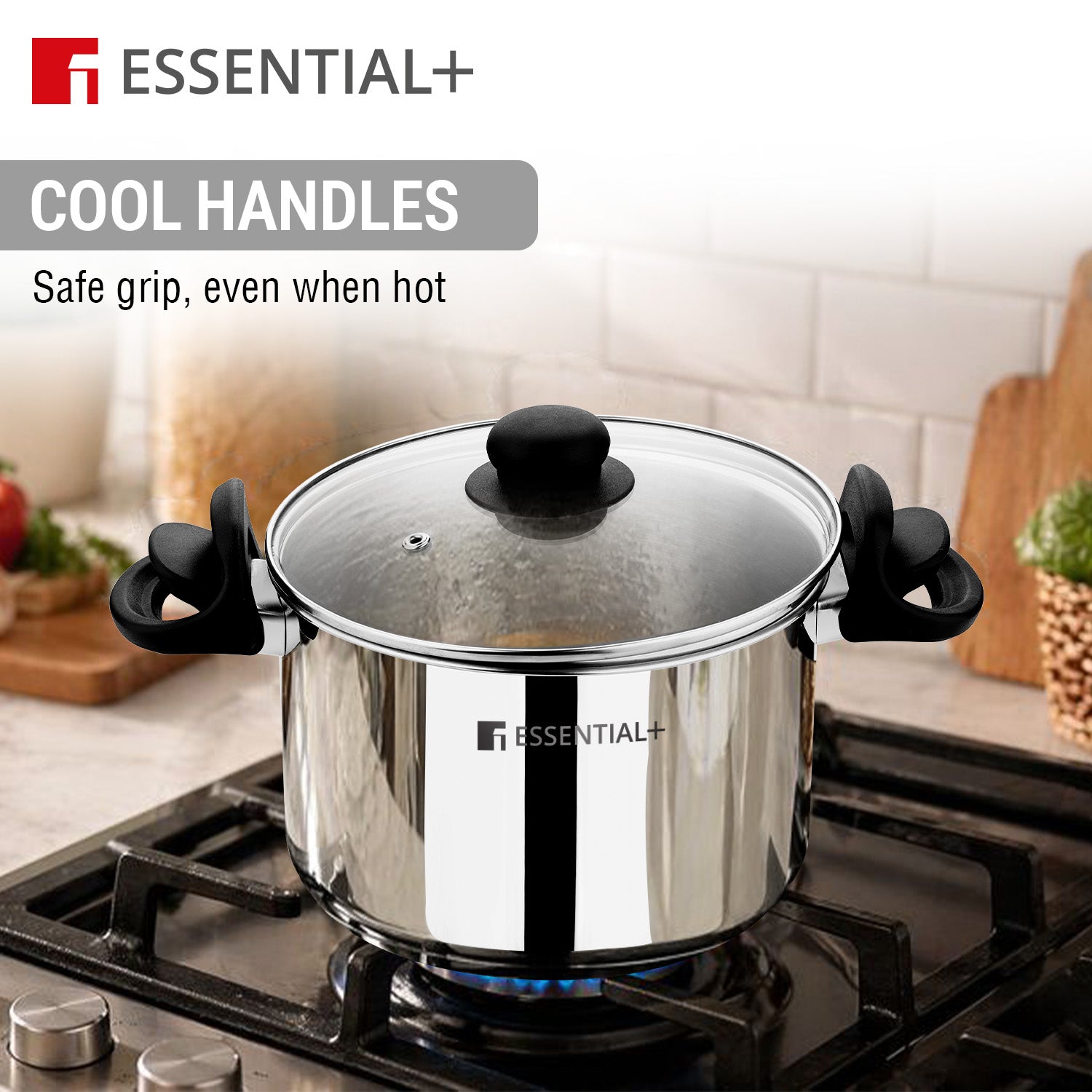 Essential Plus Stainless Steel Rice Strainer Pot 20cm (4L) with Glass Lid