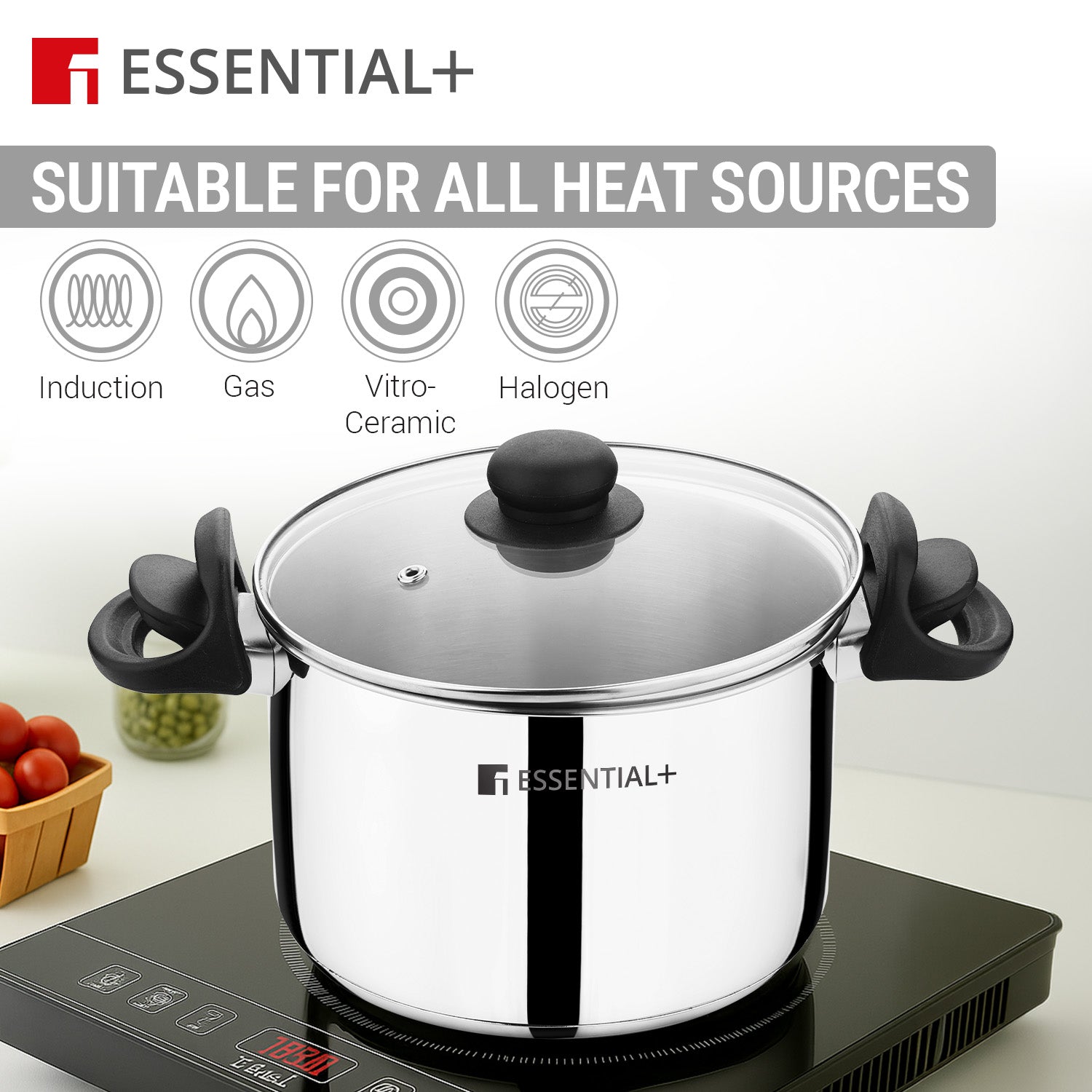 Essential Plus Stainless Steel Rice Strainer Pot 20cm (4L) with Glass Lid