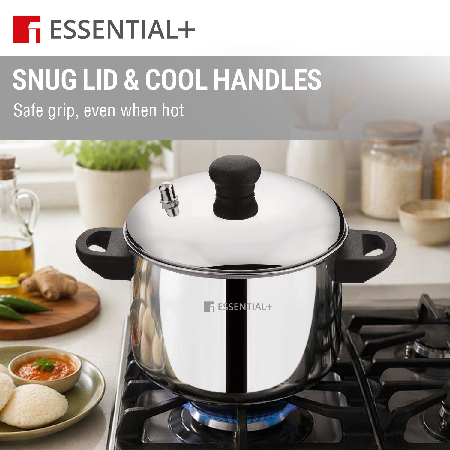 Essential Plus Stainless Steel Idli Pot 20cm Dia (4.3L) with 4 Idli Plates