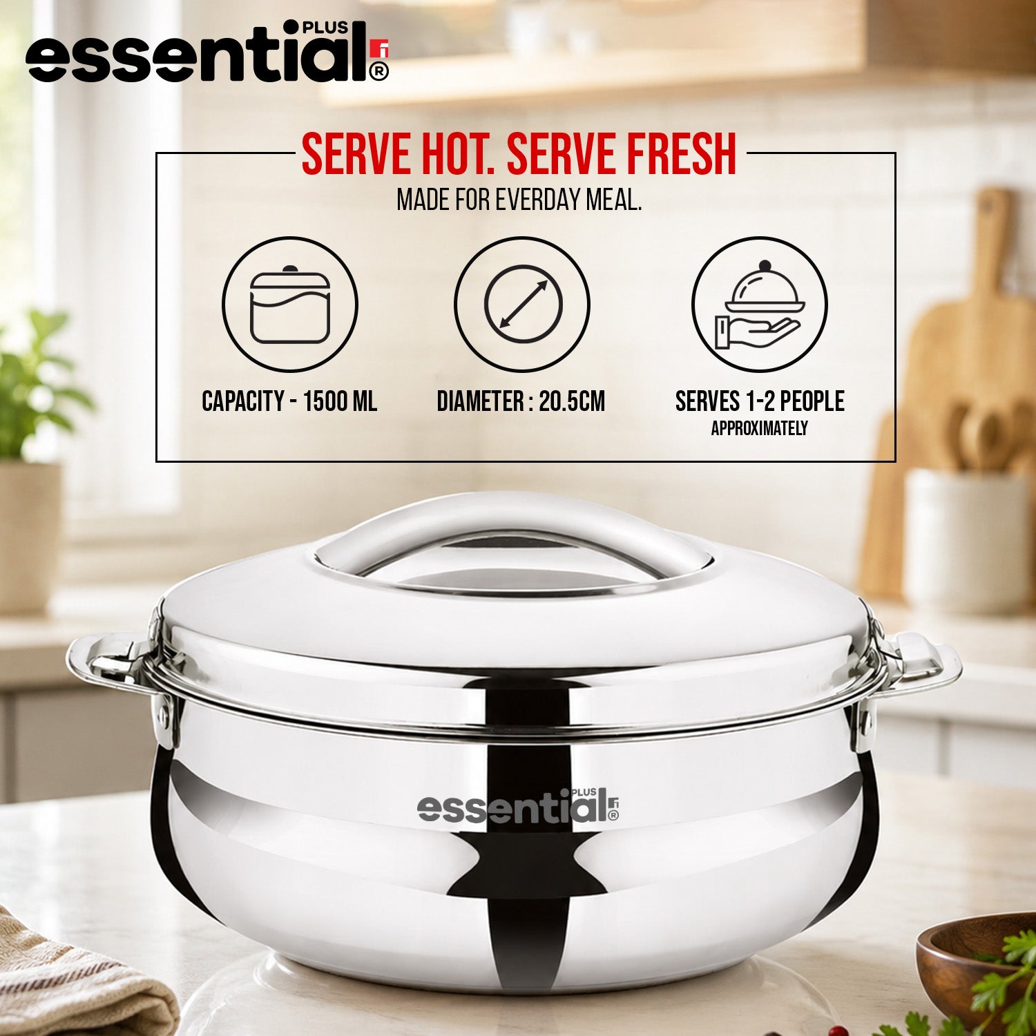 Essential Plus Stainless Steel Belly Shape Hot Pot/Casserole 1500ml