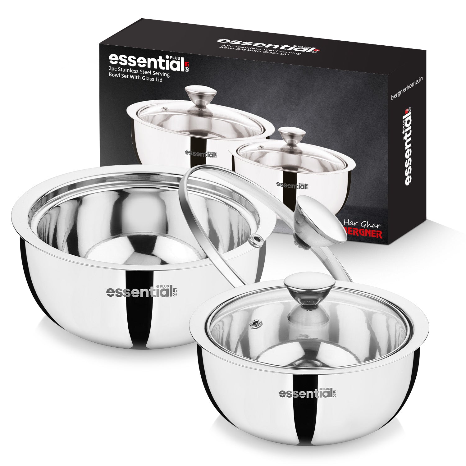 Essential Plus Stainless Steel 2 Pcs Serving Bowl Set with Lid
