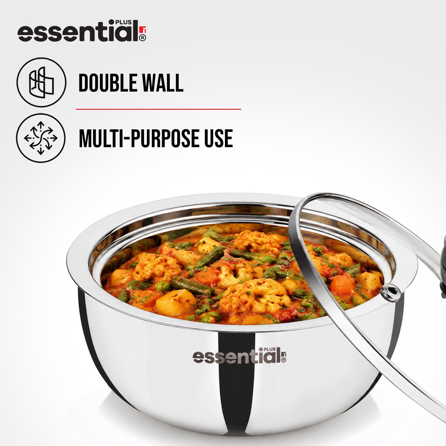 Essential Plus Stainless Steel 2 Pcs Serving Bowl Set with Lid