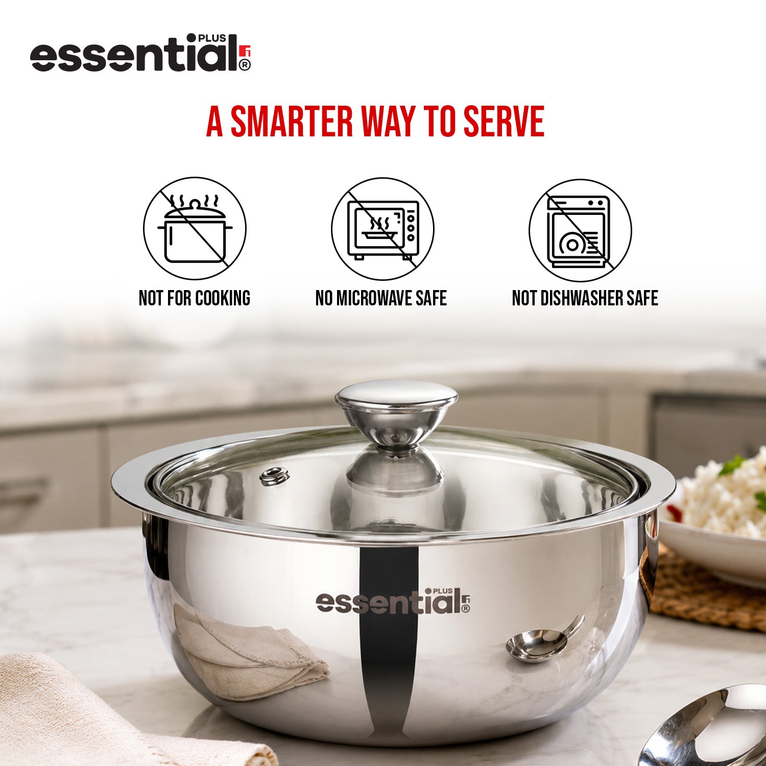 Essential Plus Stainless Steel 2 Pcs Serving Bowl Set with Lid