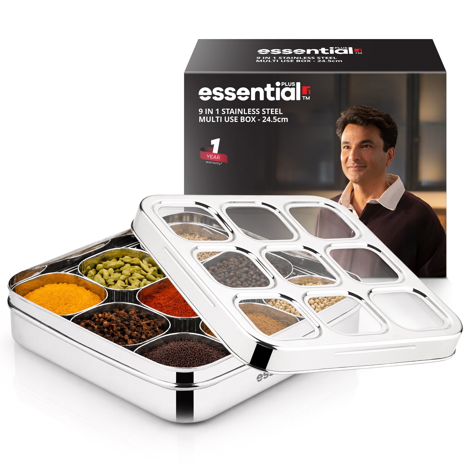 Essential Plus Stainless Steel 9 in 1 | 24cm (150ml) with Clear Lid