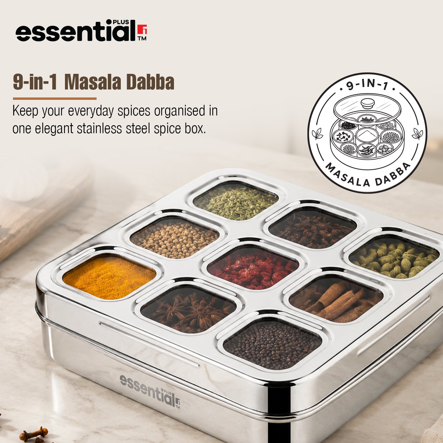 Essential Plus Stainless Steel 9 in 1 | 24cm (150ml) with Clear Lid