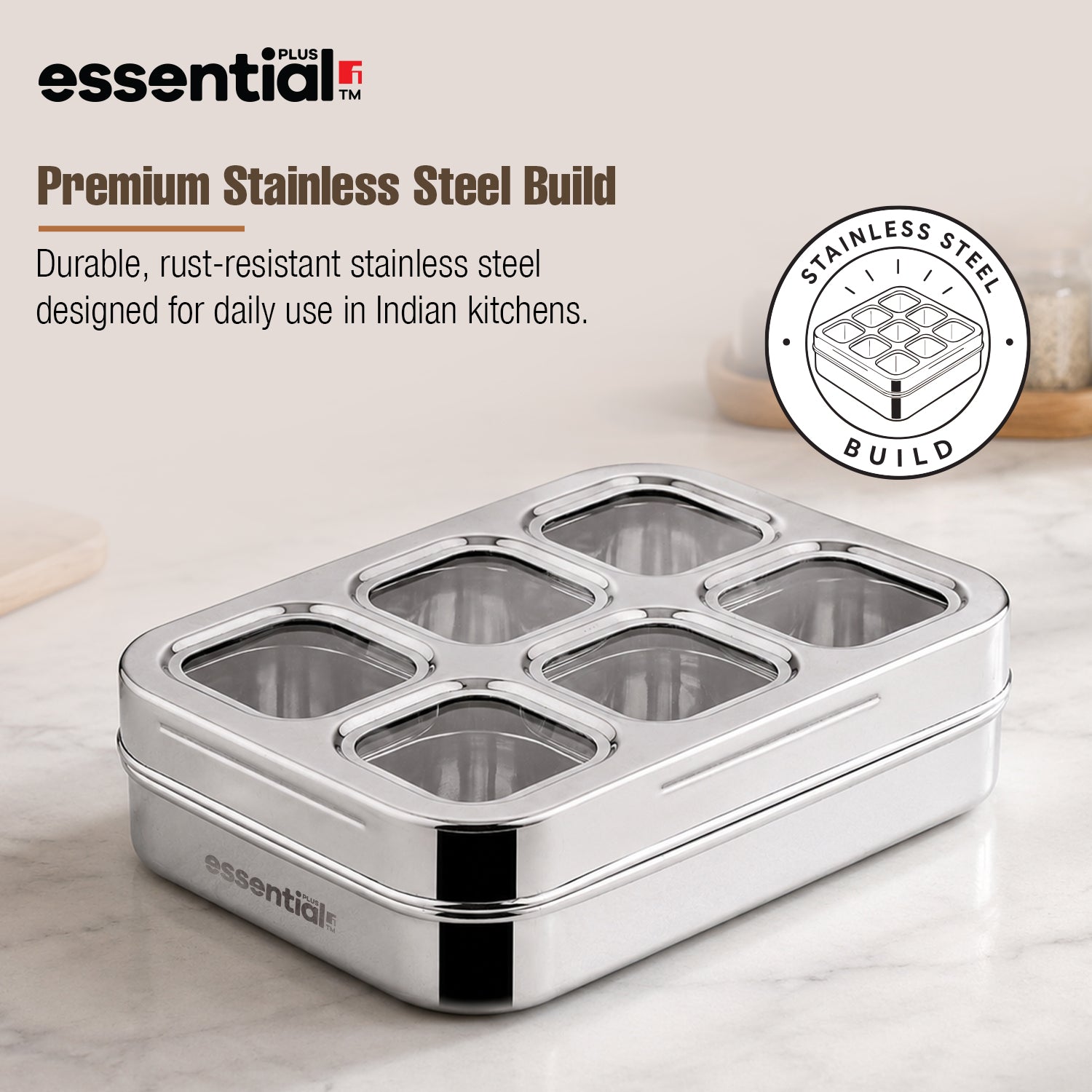 Essential Plus Stainless Steel 6 in 1 | 24.5cm (150ml) with Clear Lid