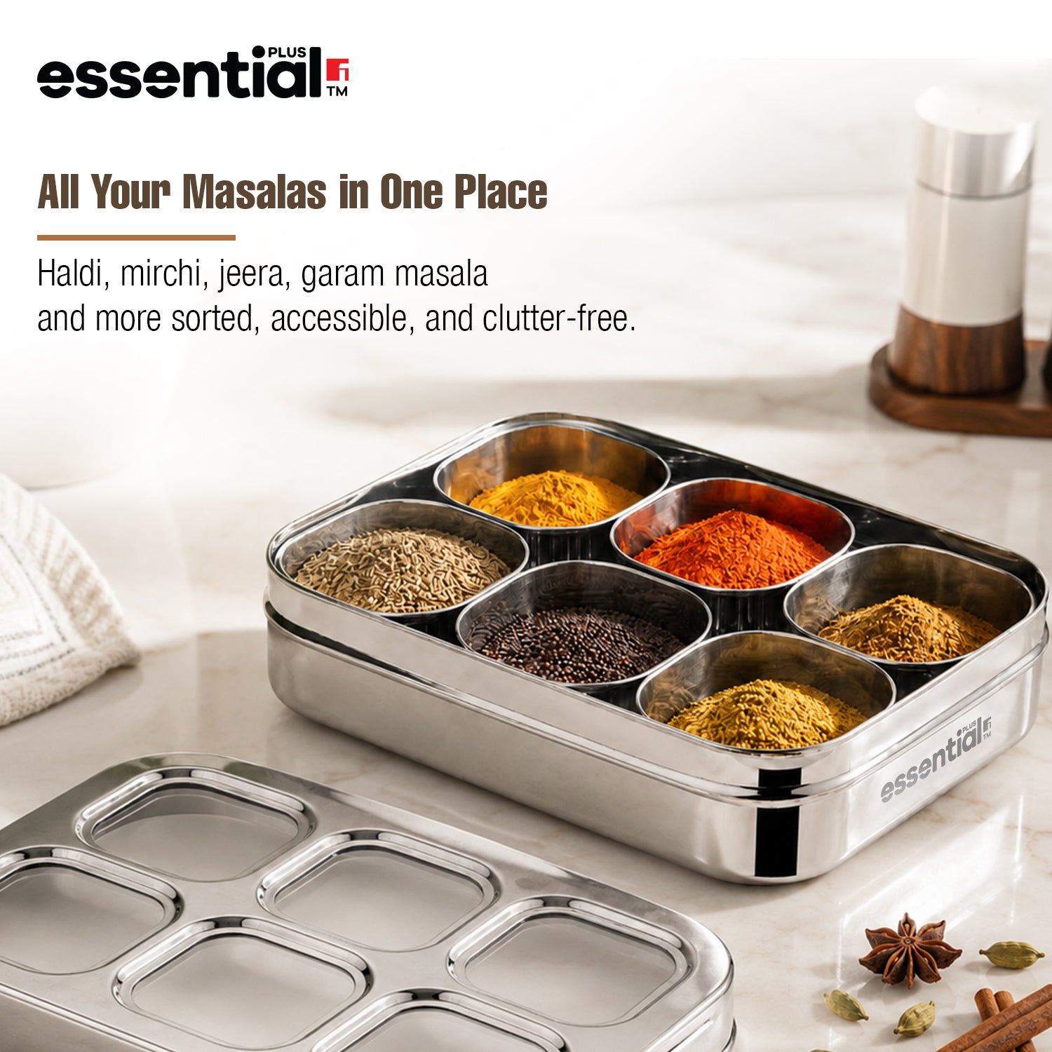 Essential Plus Stainless Steel 6 in 1 | 24.5cm (150ml) with Clear Lid