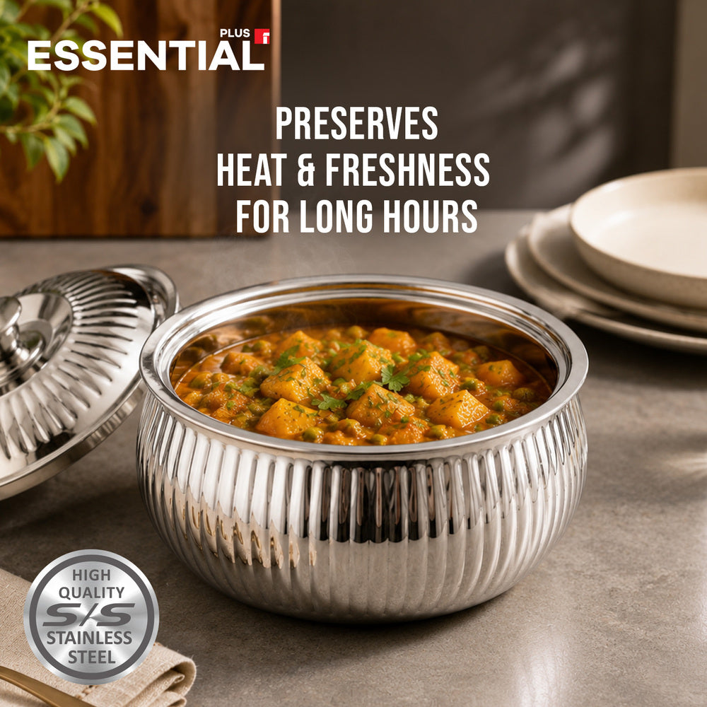 Essential Plus Stainless Steel Stripe Double Wall Insulated Hot Pot (Casserole) 1000ml