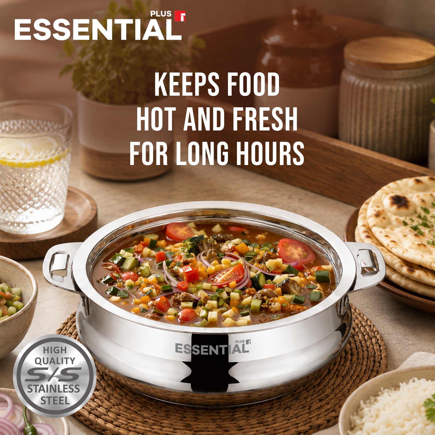 Essential Plus Stainless Steel Belly Shape Hot Pot/Casserole 5000ml