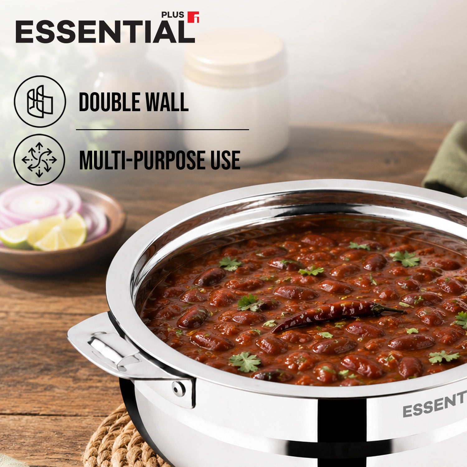 Essential Plus Stainless Steel Belly Shape Hot Pot/Casserole 5000ml