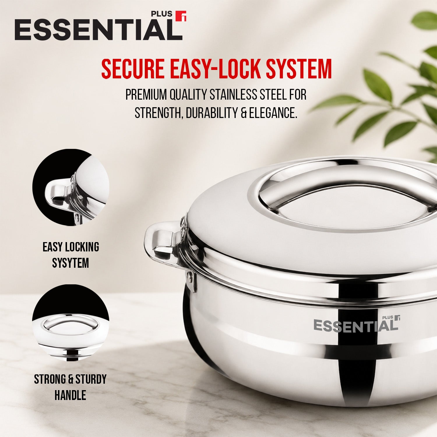 Essential Plus Stainless Steel Belly Shape Hot Pot/Casserole 5000ml
