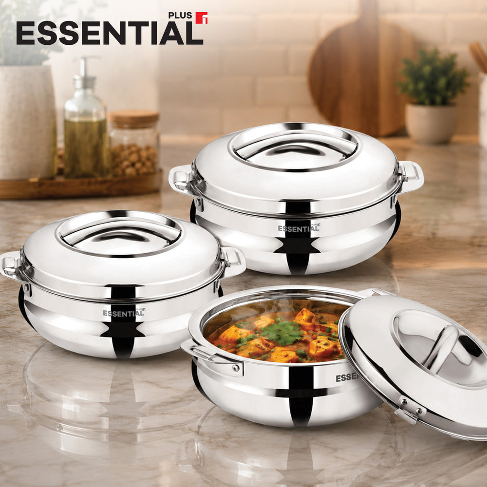 Essential Plus Stainless Steel Belly Hot Pot Set 3 Pcs (1000ml + 1500ml + 2000ml)