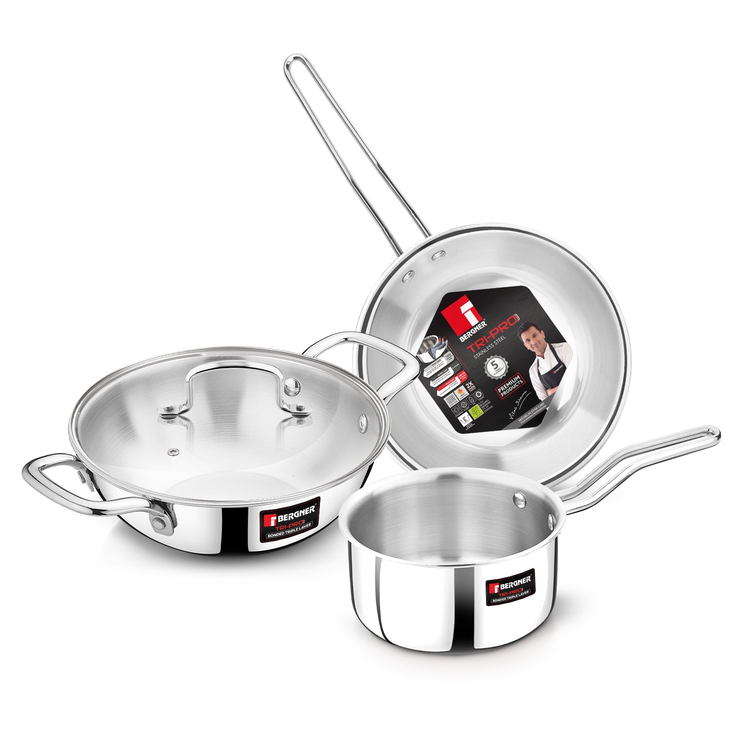 TriPro Tri-Ply Stainless Steel 4 Pcs Cookware Set