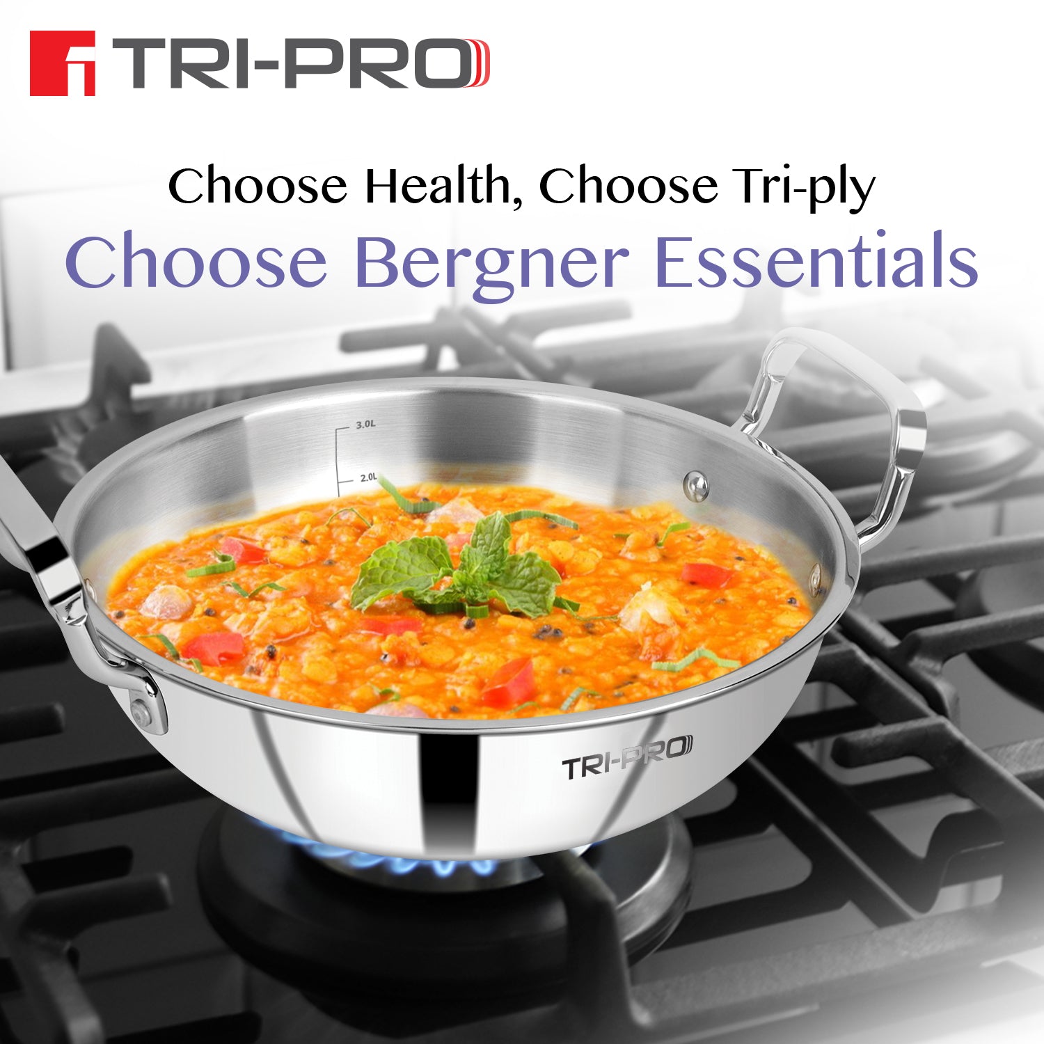 TriPro Tri-Ply Stainless Steel Kadai 24cm (2.5 L)