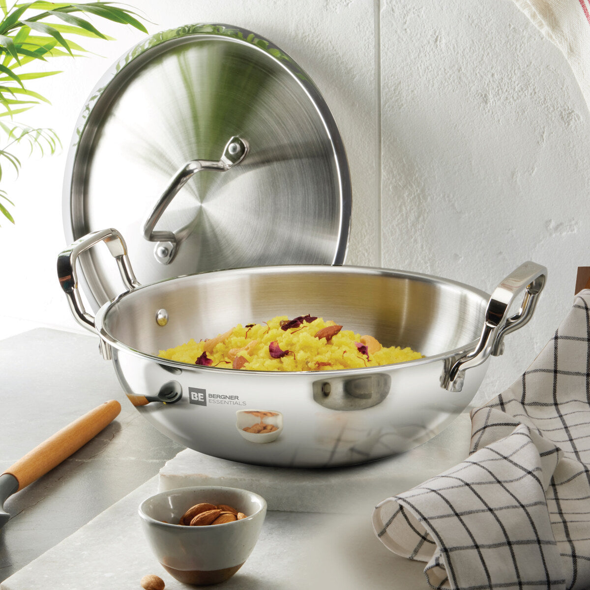 Bergner BE Essentials TriPro Triply Stainless Steel 24cm (3.1 L) Kadai - Induction Bottom