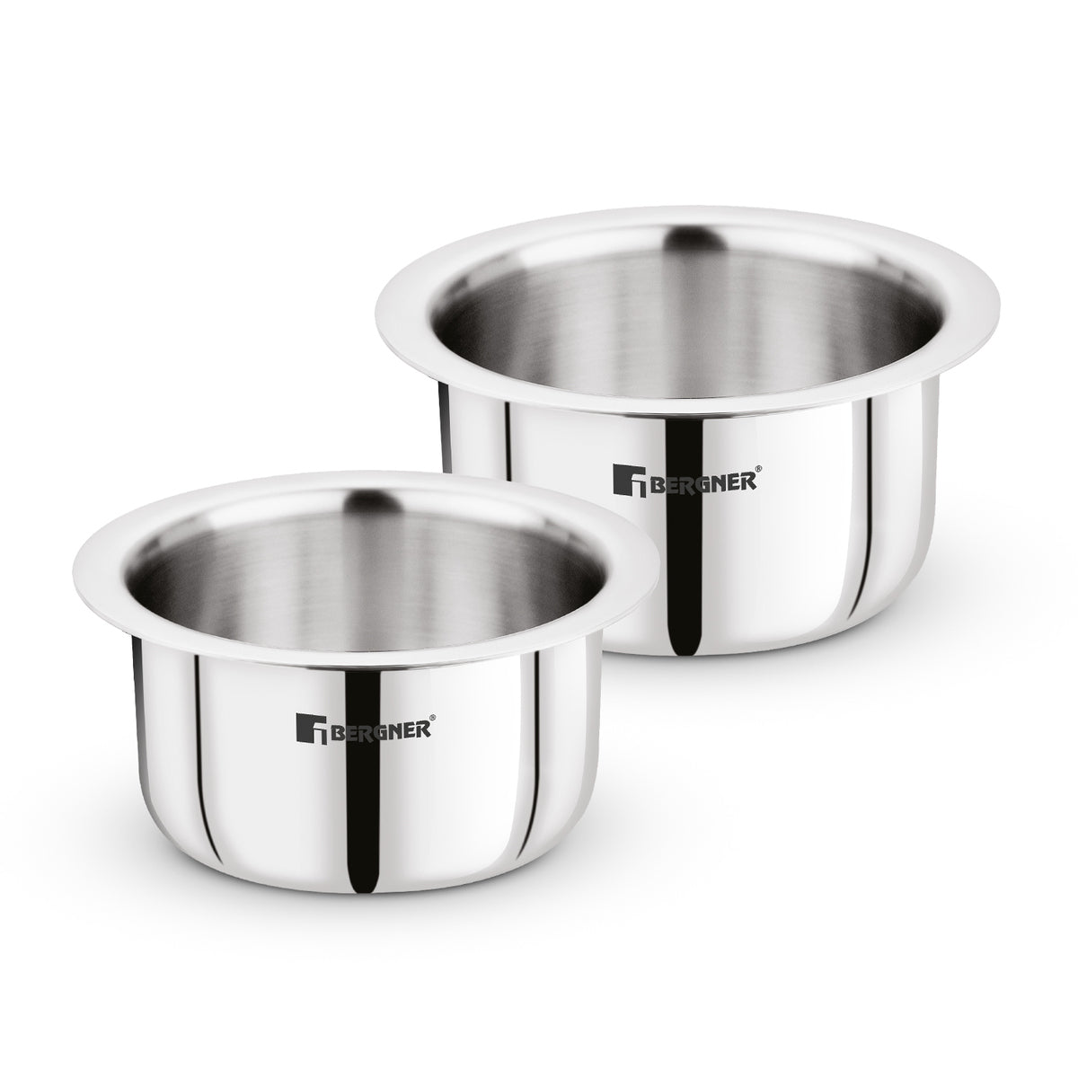 Bergner TriPro Tri-Ply Stainless Steel 2 Pcs - 14cm (1.3 L) and 16cm (2 L) Tope Set, Less Oil Use for Health Cooking - Induction Bottom